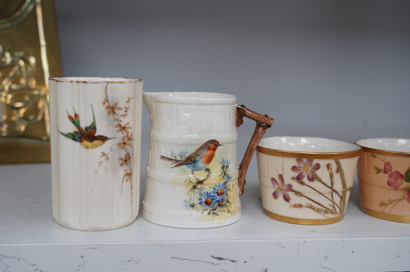 A group of Royal Worcester to include three jugs, two mugs, and two pots, etc. (8). Condition - some damage